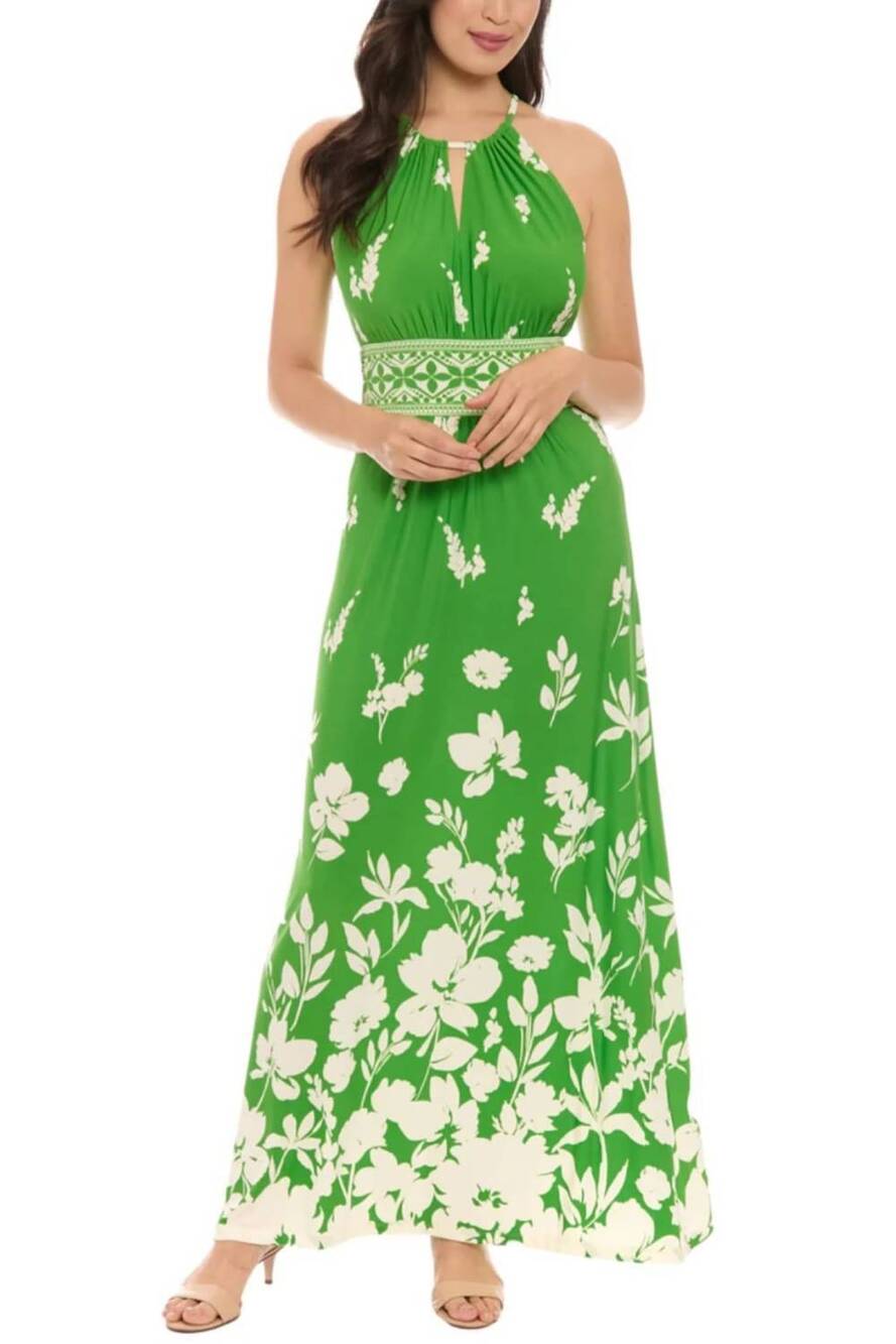 NEW LONDON TIMES floral print halter maxi dress in green ivy